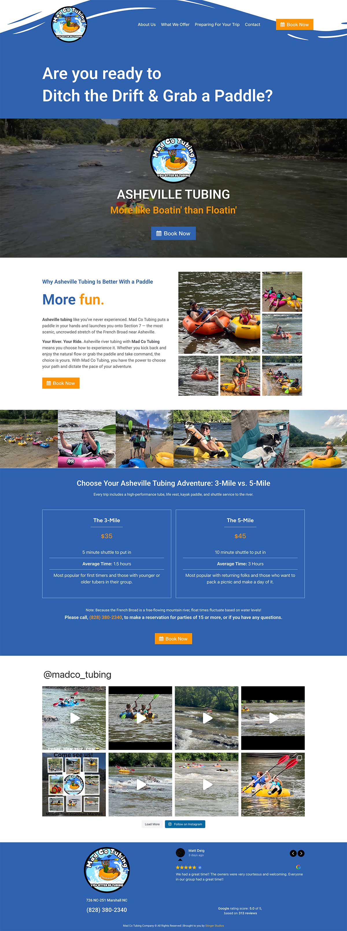 Mad Co Tubing website after the rebuild