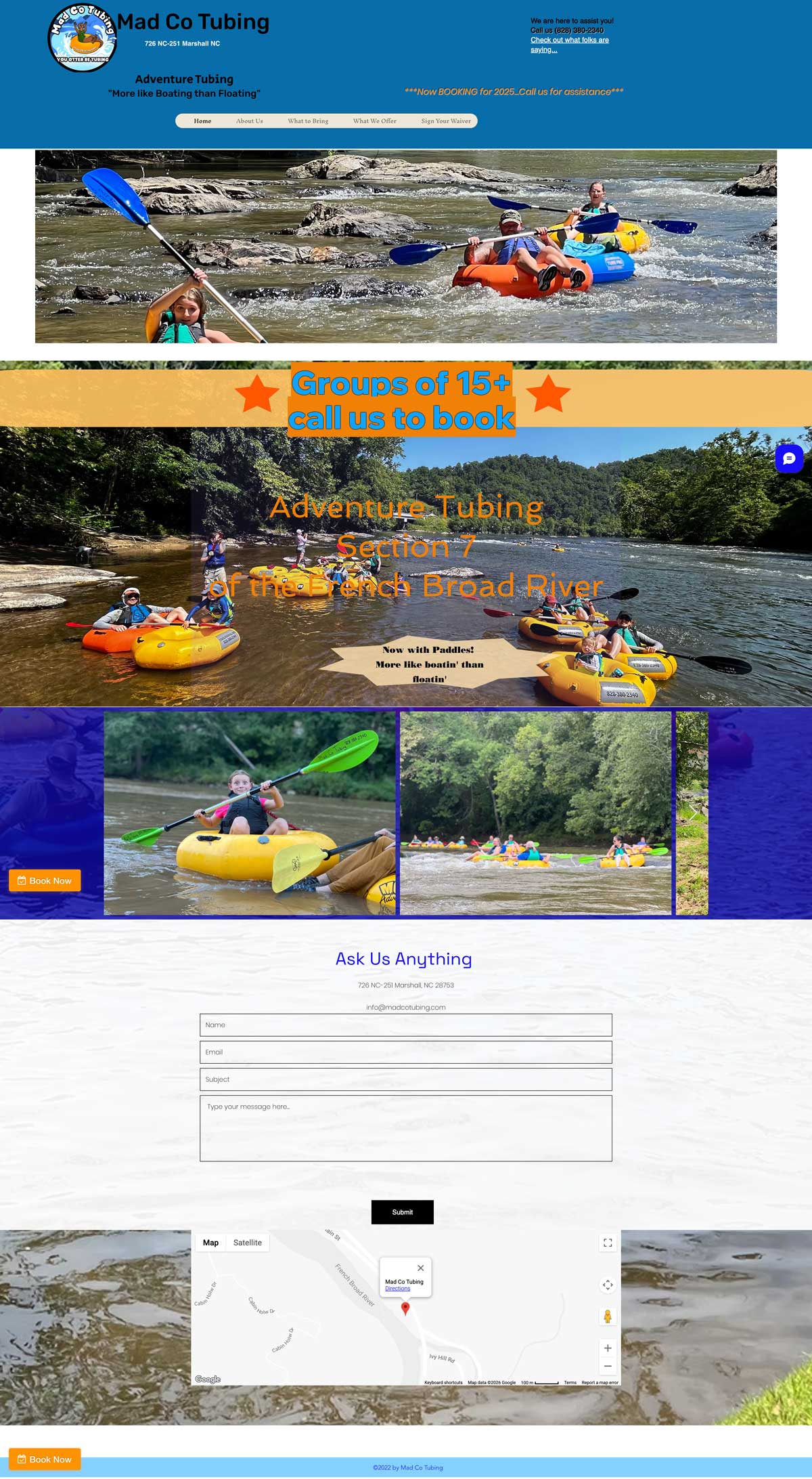 Mad Co Tubing website before the rebuild